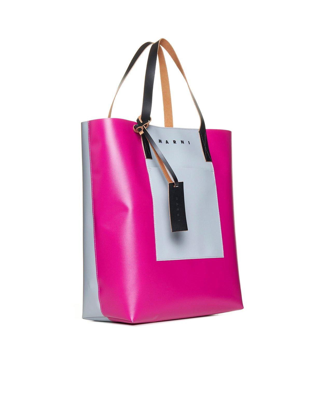 Shop Marni Tribeca Two-tone Shopping Bag In Cassisantiquesilverblack