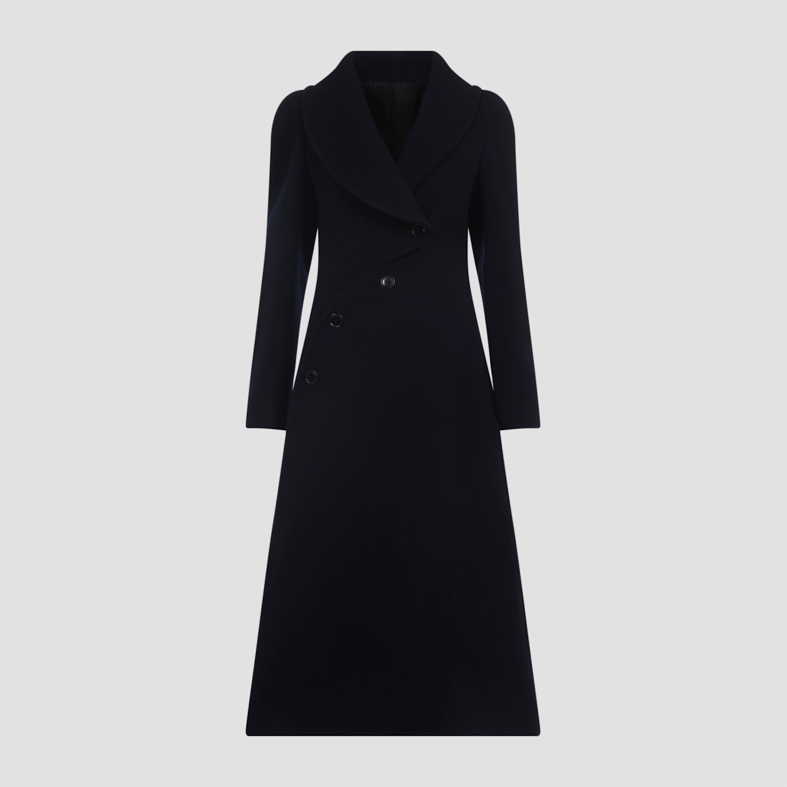 Alaïa Navy Blue Wool Curved Coat In Blue