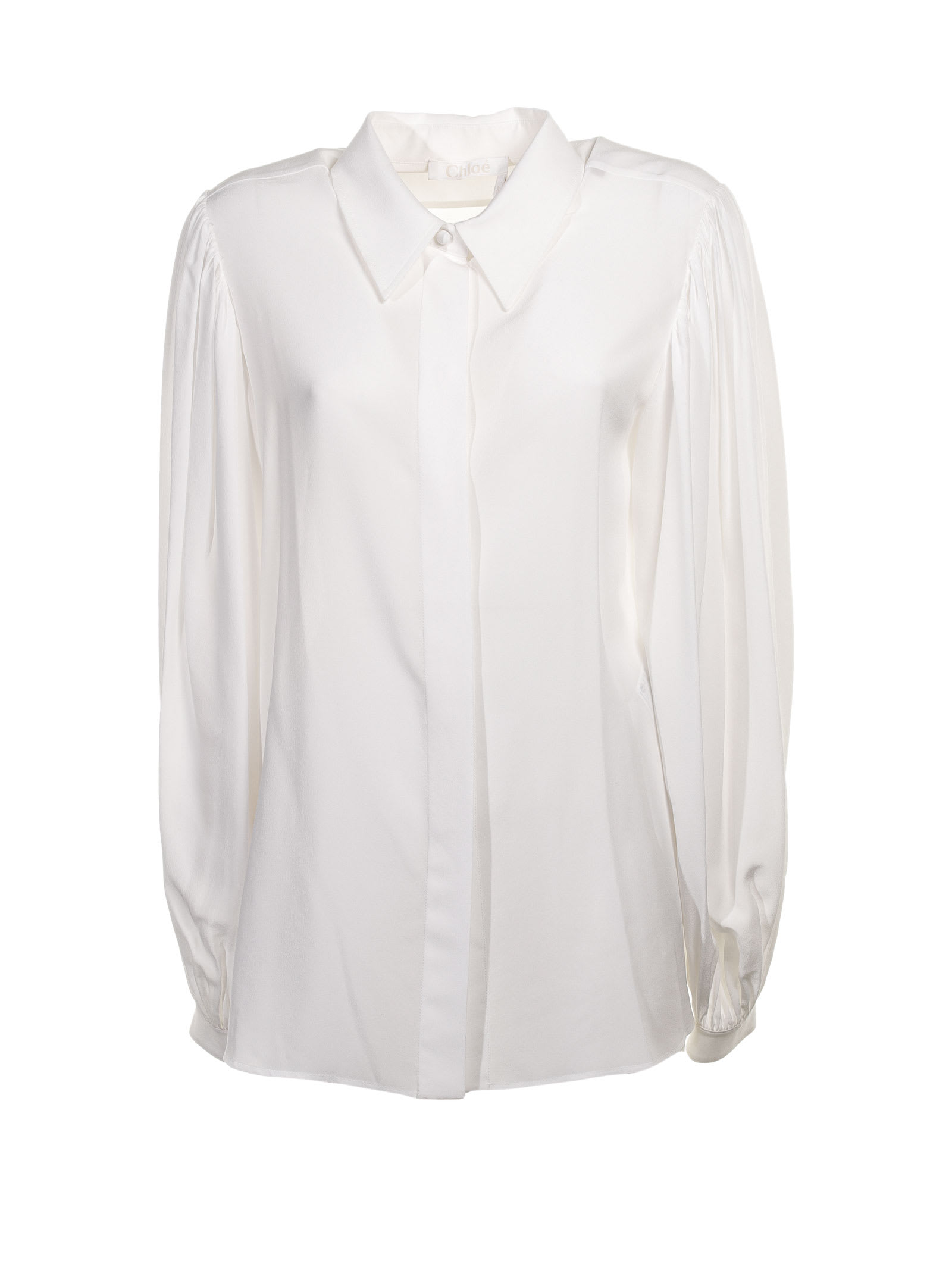 Chloé Long-sleeved Silk Shirt In White
