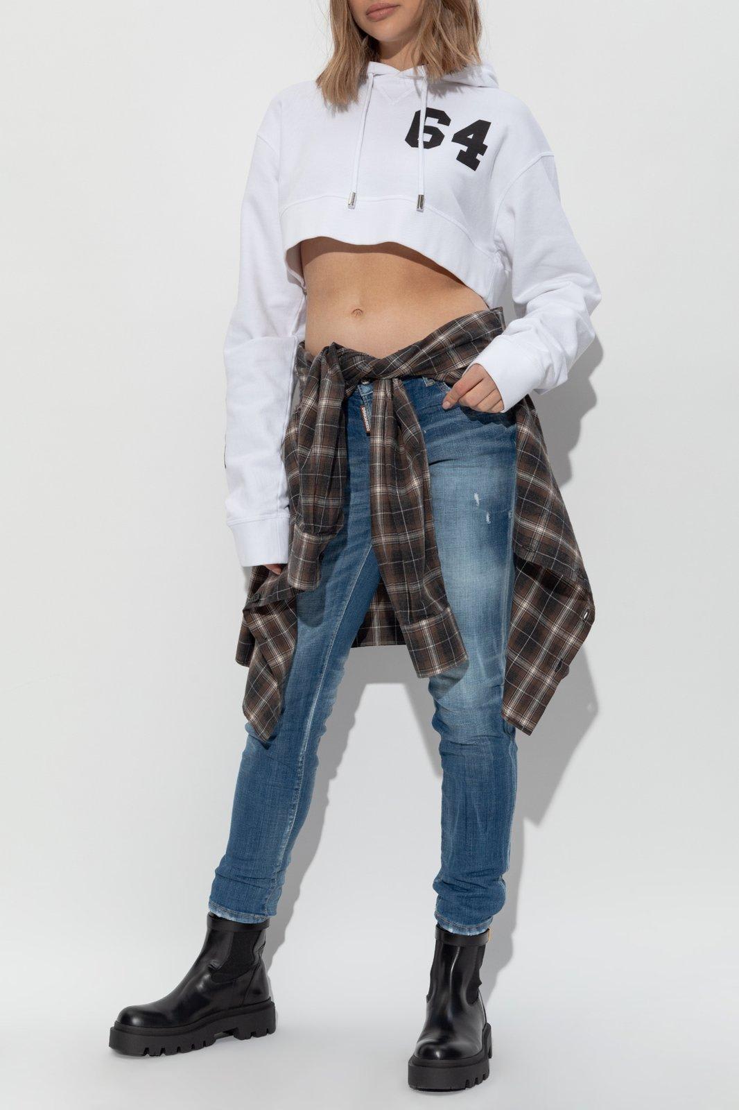 Shop Dsquared2 Distressed Medium Waist Jennifer Jeans In Blue