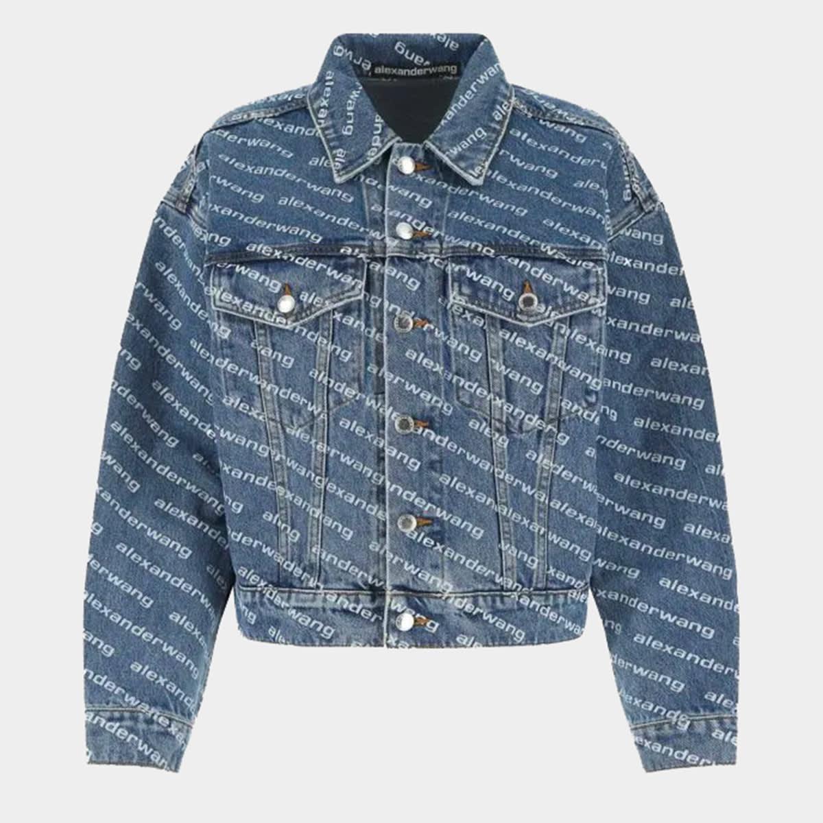 Shop Alexander Wang Deep Blue And White Denim Logo Jacket In Deep Blue/white