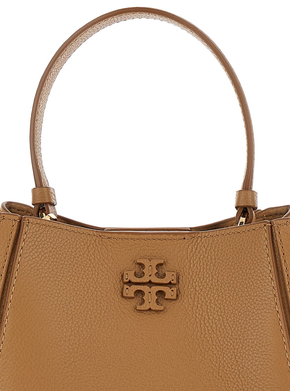 Shop Tory Burch Mcgraw Small Beige Bucket Bag With Double T In Hammered Leather Woman