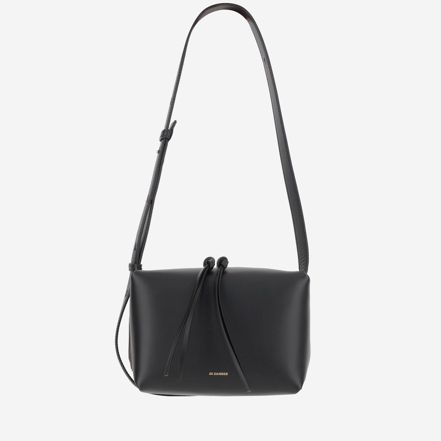 Jil Sander Leather Shoulder Bag With Logo In Black