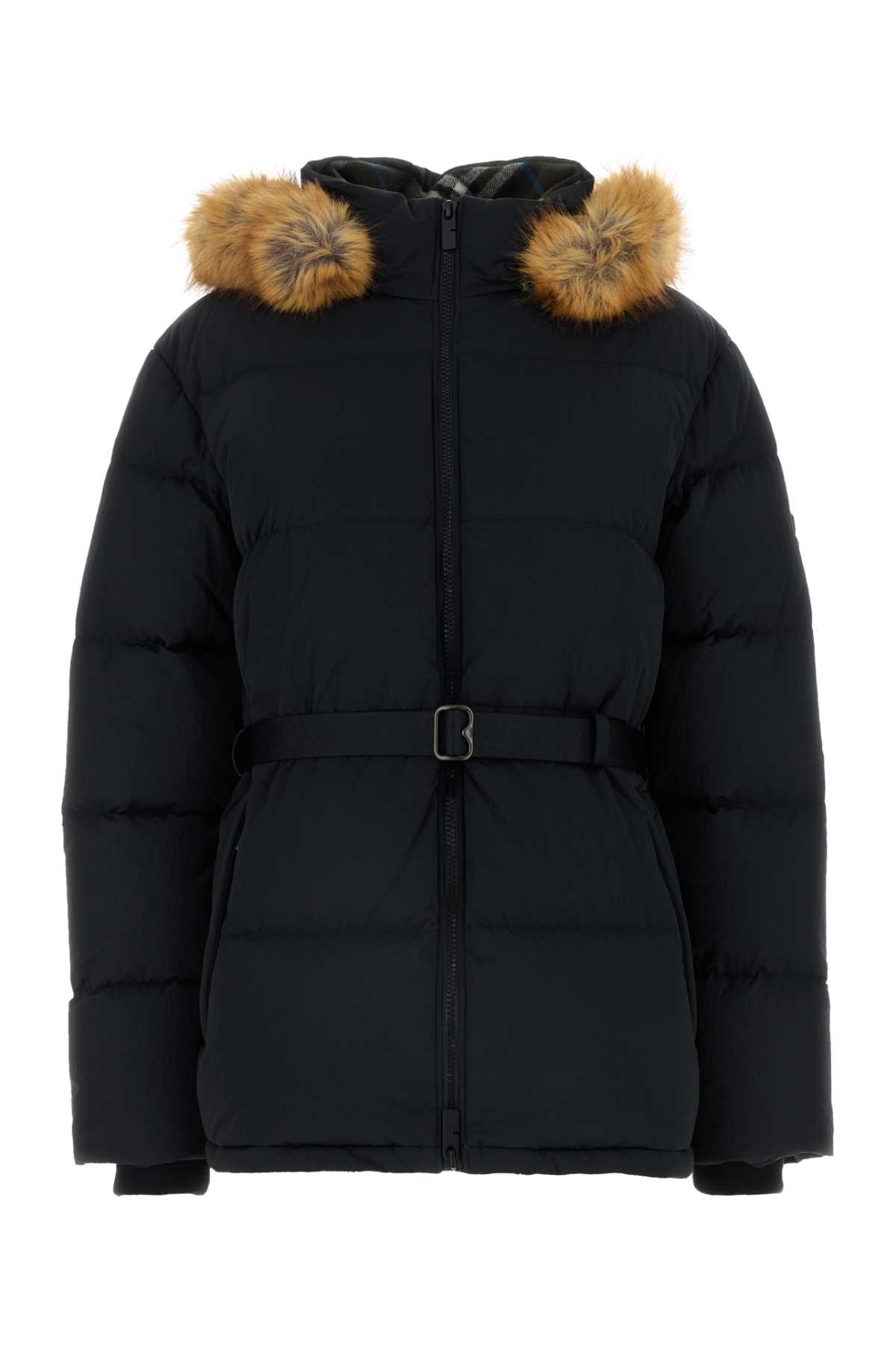 Shop Burberry Black Nylon Down Jacket In Blacksnugipcheck