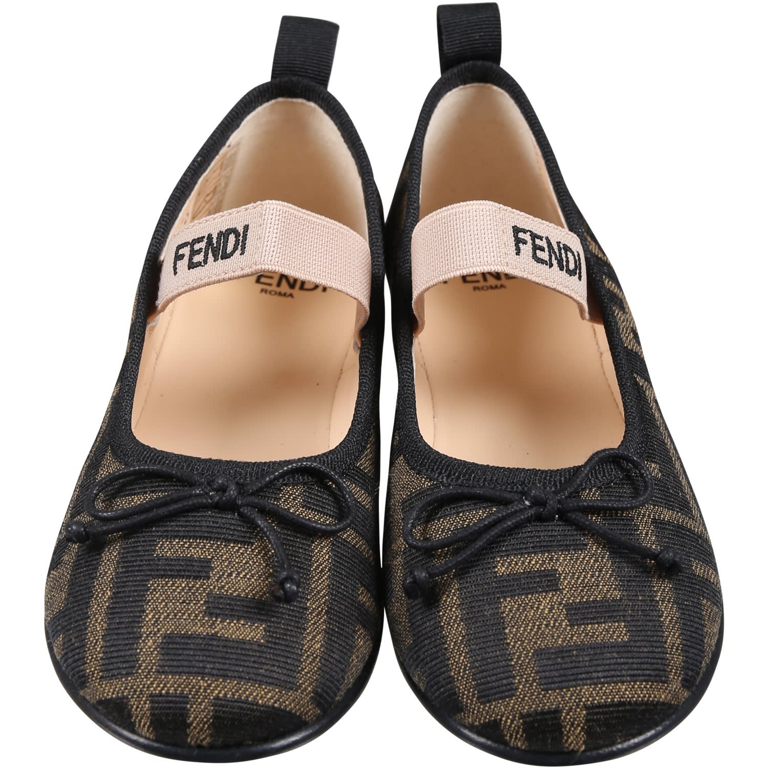 Shop Fendi Ballet Flats For Girl With All-over Ff Logo In Brown