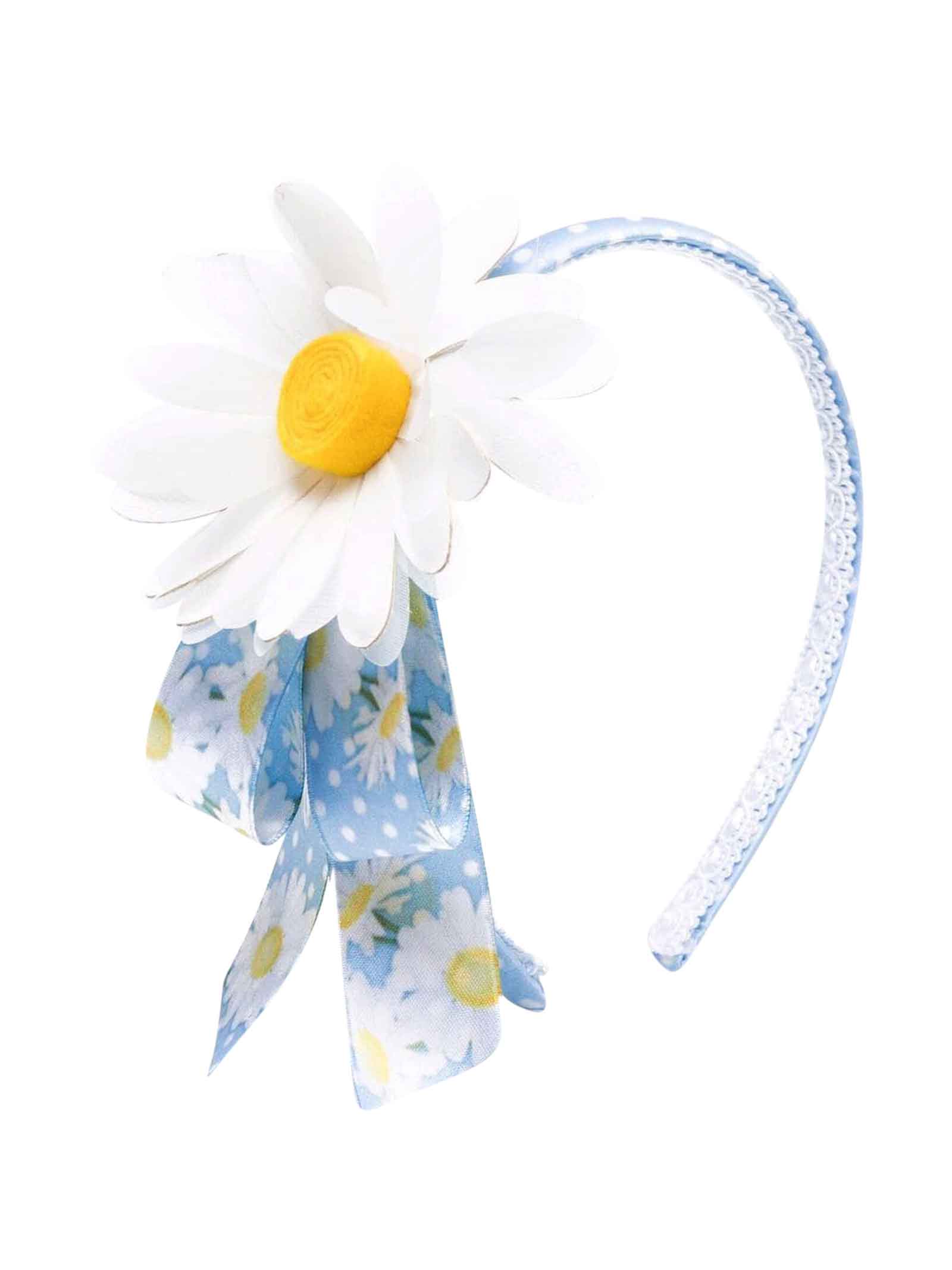 Monnalisa Light Blue Headband With Flower Application