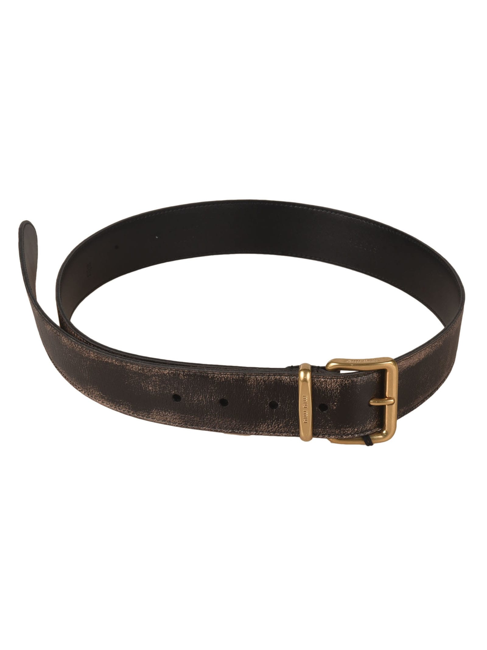 Miu Miu Distressed Leather Belt In Nero