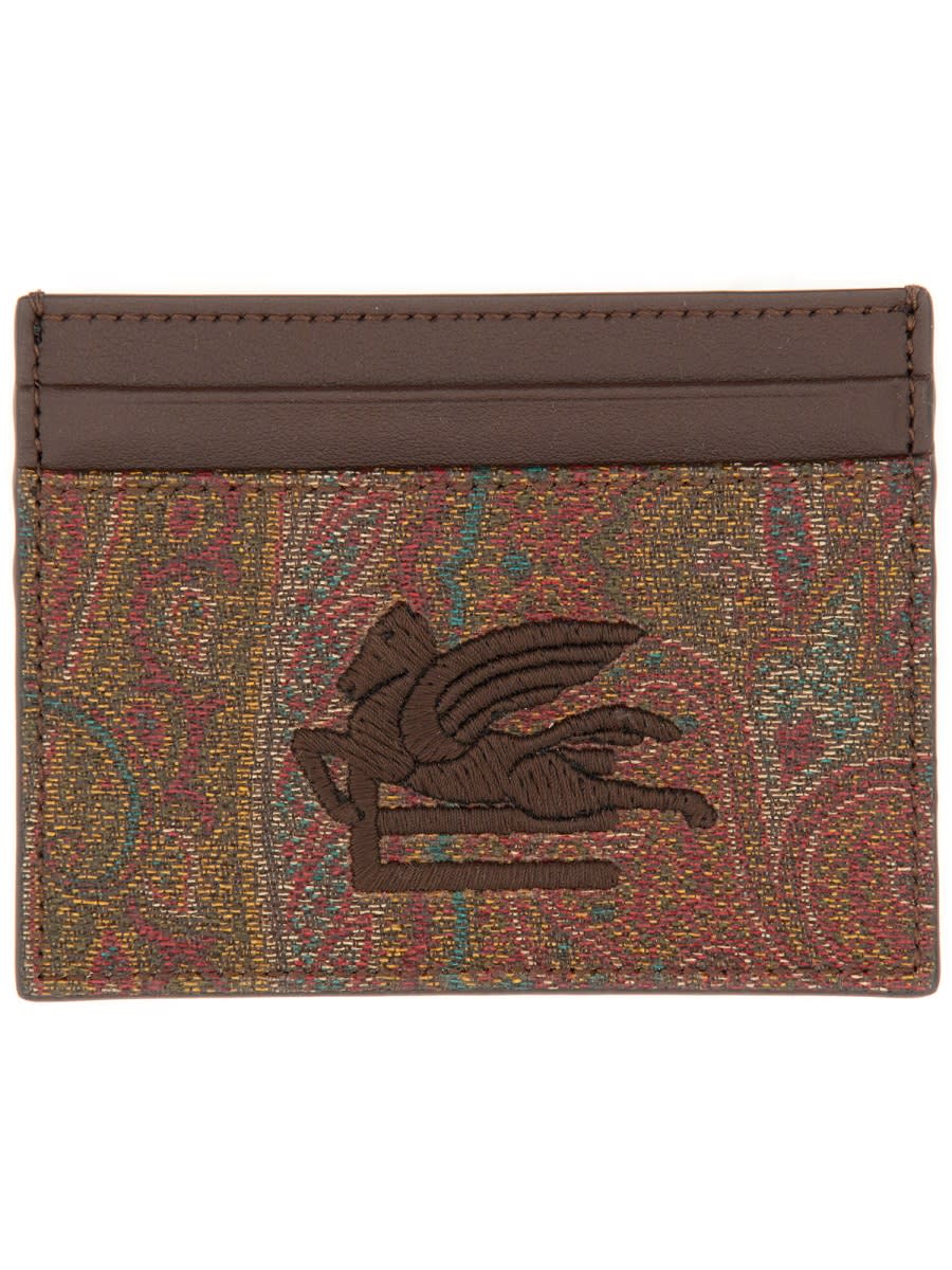 Shop Etro Paisley Card Holder With Pegasus In Brown