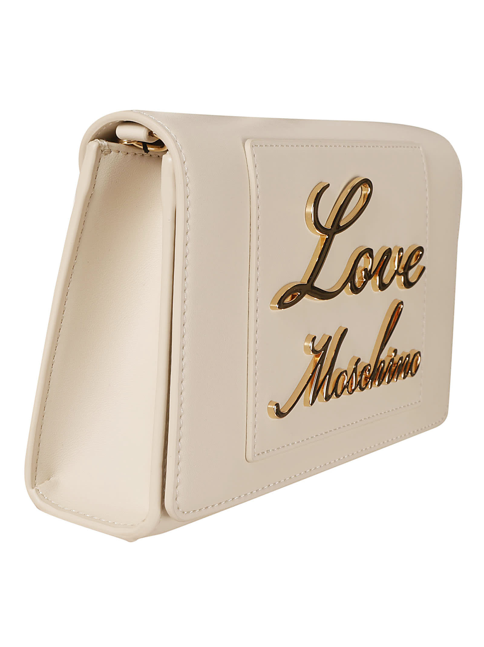 Shop Love Moschino Signature Logo Plaque Shoulder Bag In Avorio