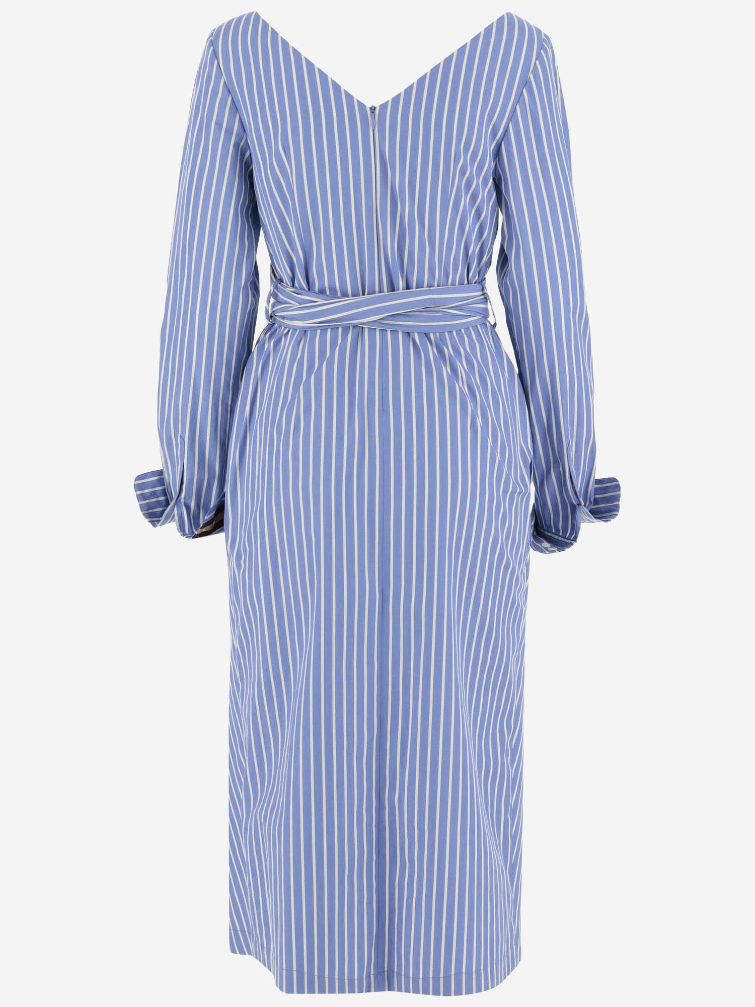 Shop Dries Van Noten Cotton Dress With Striped Pattern In Blue