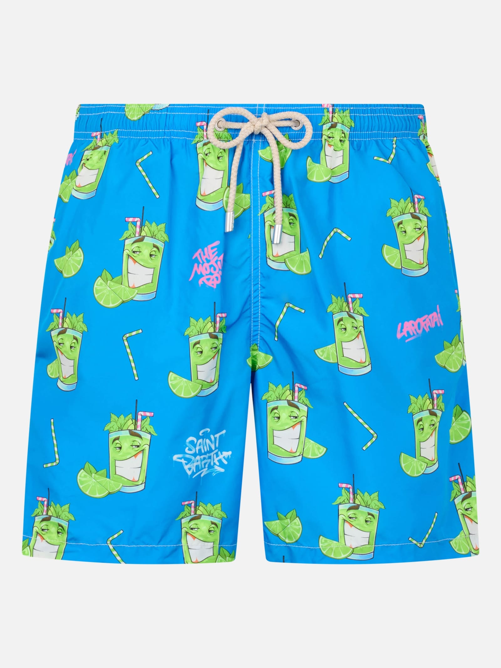 Mc2 Saint Barth Man Lightweight Fabric Swim-shorts Lighting With Cryptopuppets Print Cryptopuppets Special Edition In Blue