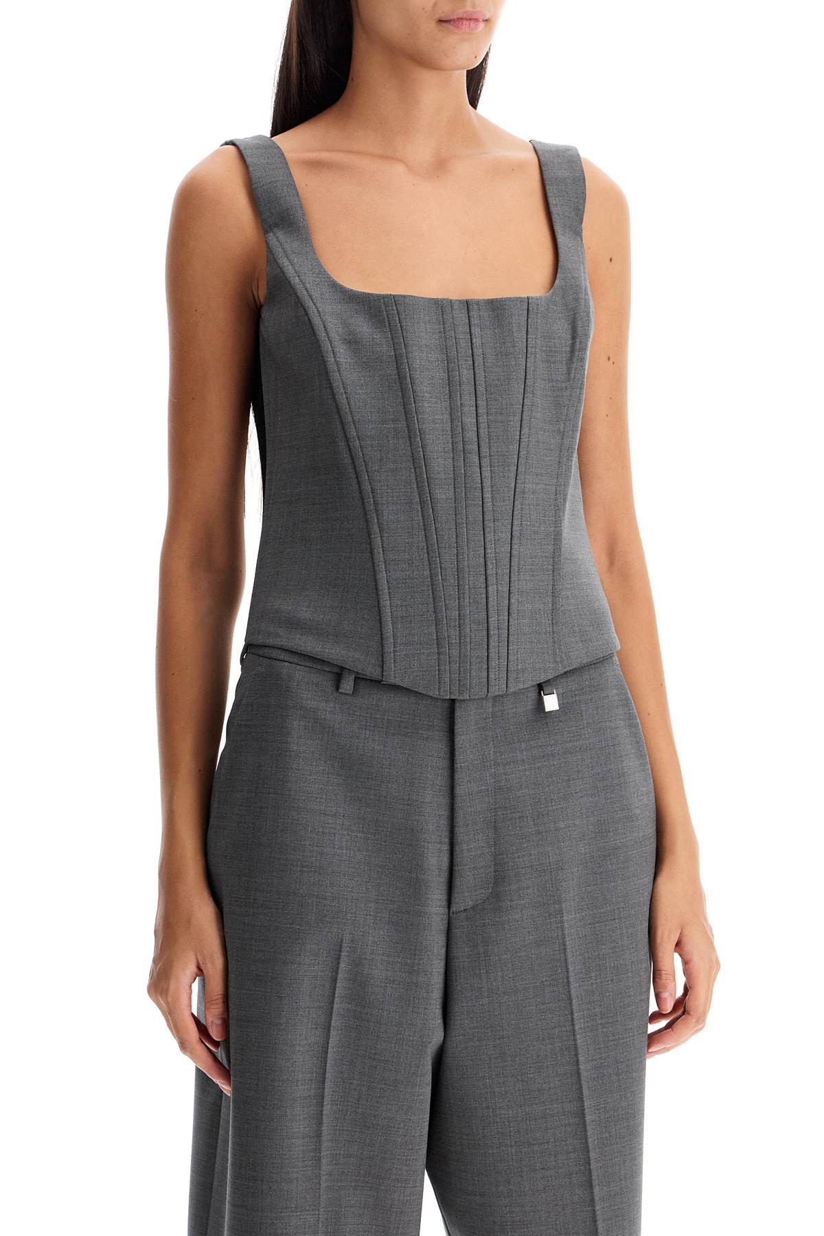 Shop Giuseppe Di Morabito Stretch Wool Corset Top With Nine Words In Grey (grey)