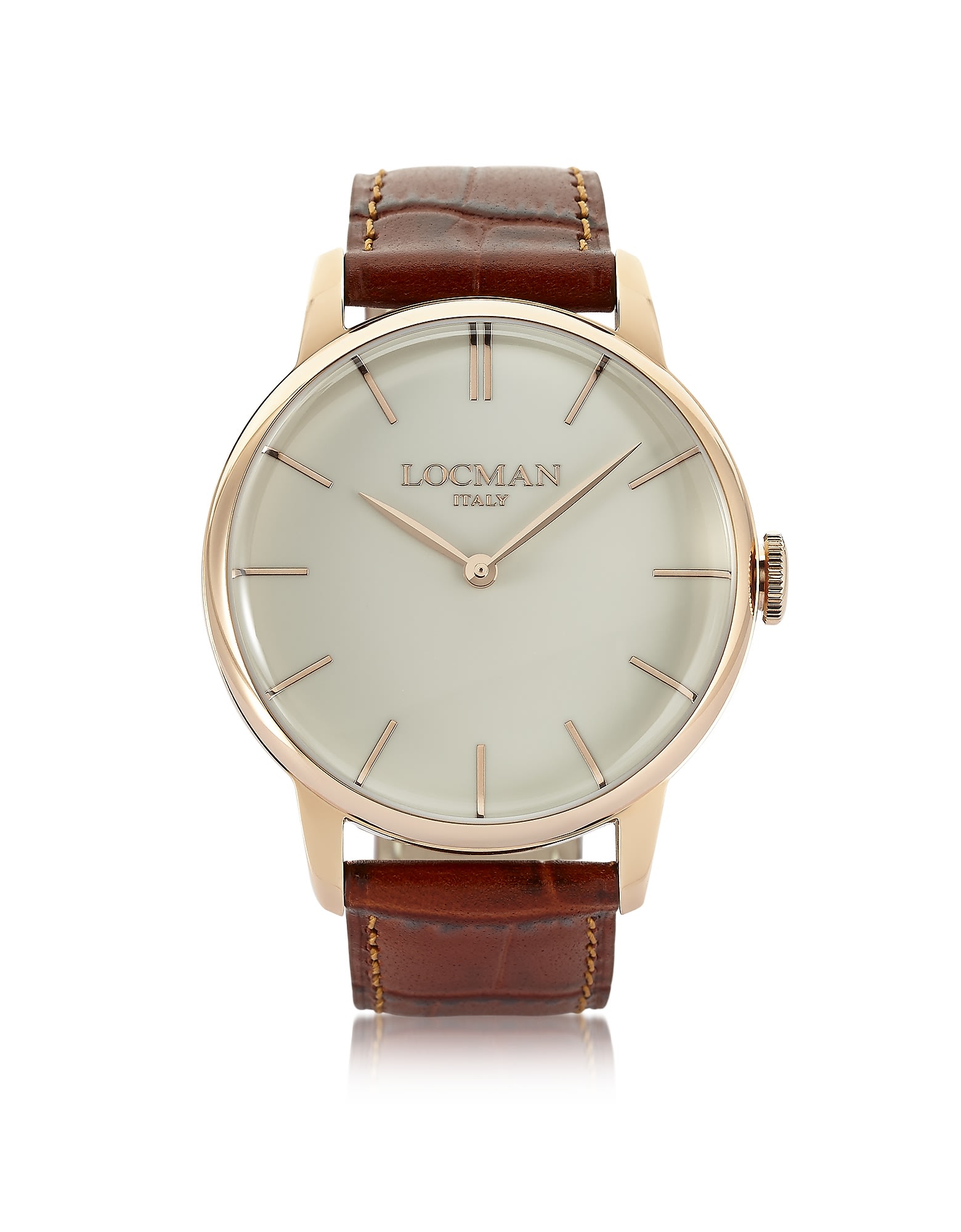 Locman 1960 Rose Gold Pvd Stainlees Steel Mens Watch W/brown Croco Leather Strap