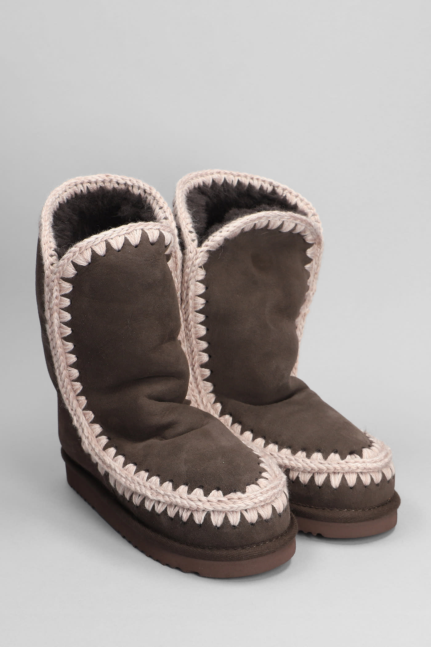 MOU ESKIMO 24 LOW HEELS ANKLE BOOTS IN BROWN SUEDE 