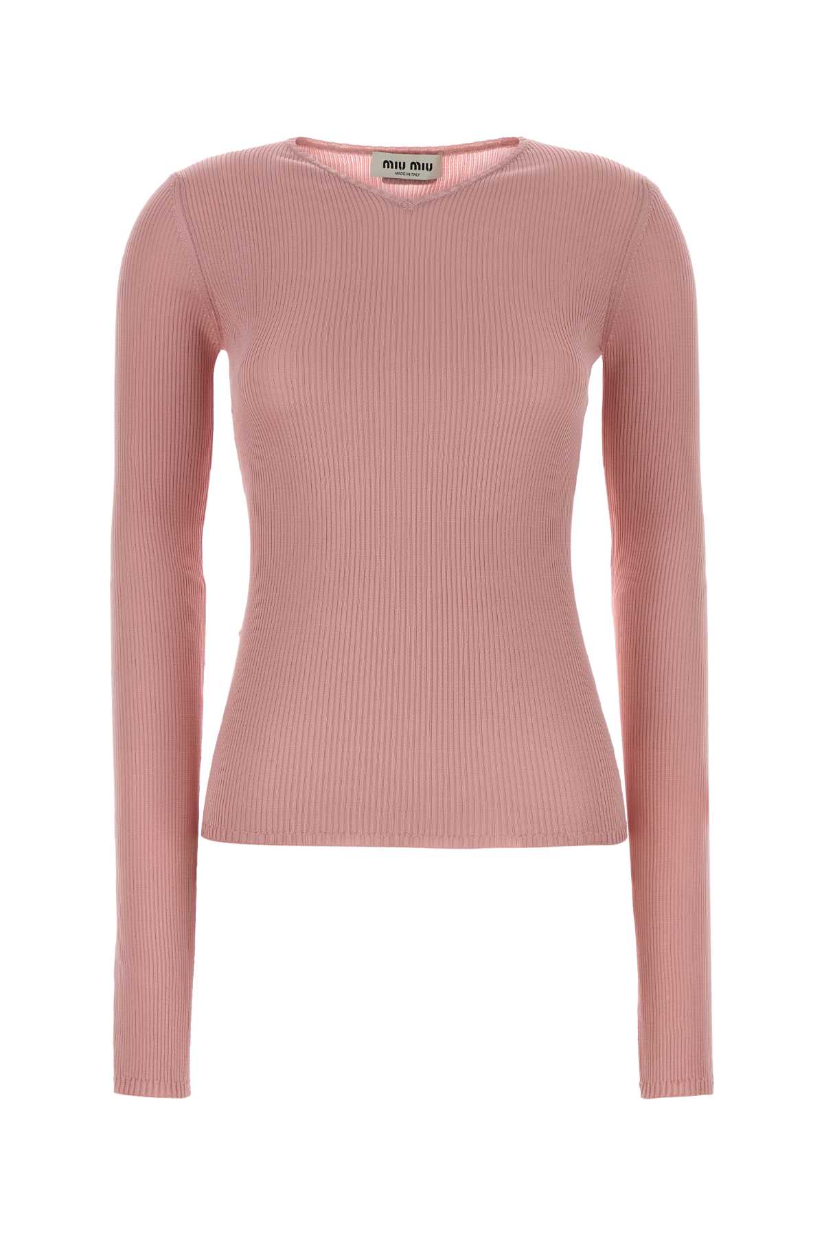 Miu Miu Silk Crew Neck Long Sleeve T-shirt In Pink