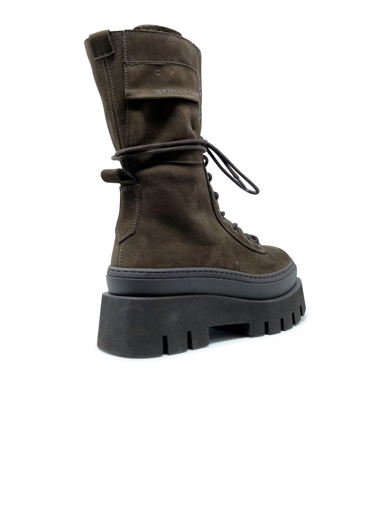 Copenhagen Nabuc Chocolate Lace Up Mid Boots In Brown