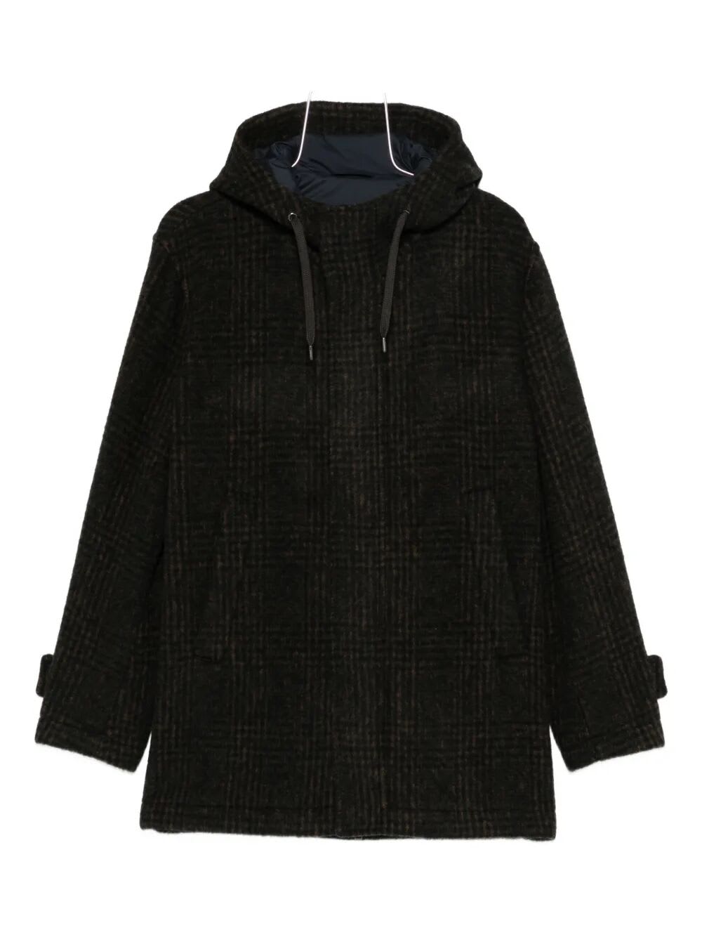 Herno Hooded-check Coat In Black