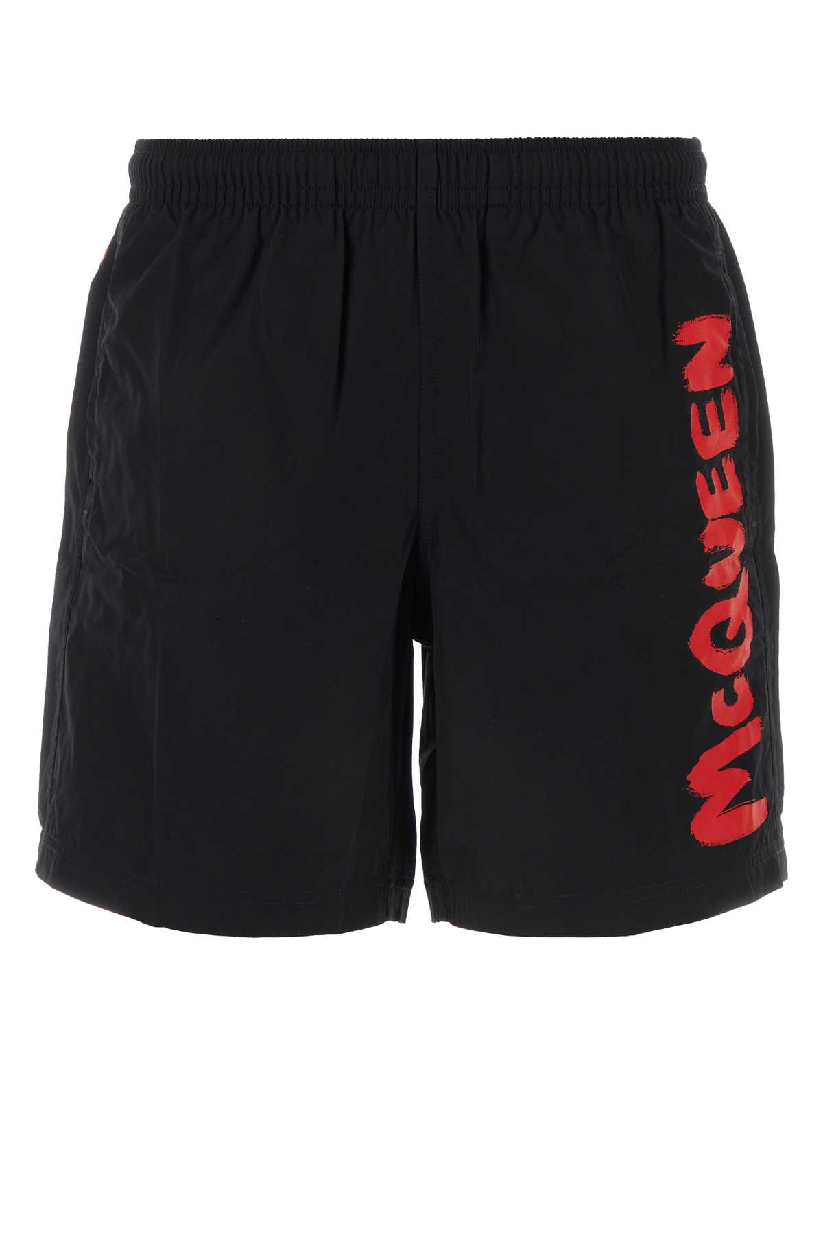 Shop Alexander Mcqueen Black Nylon Swimming Shorts In Blacklustred