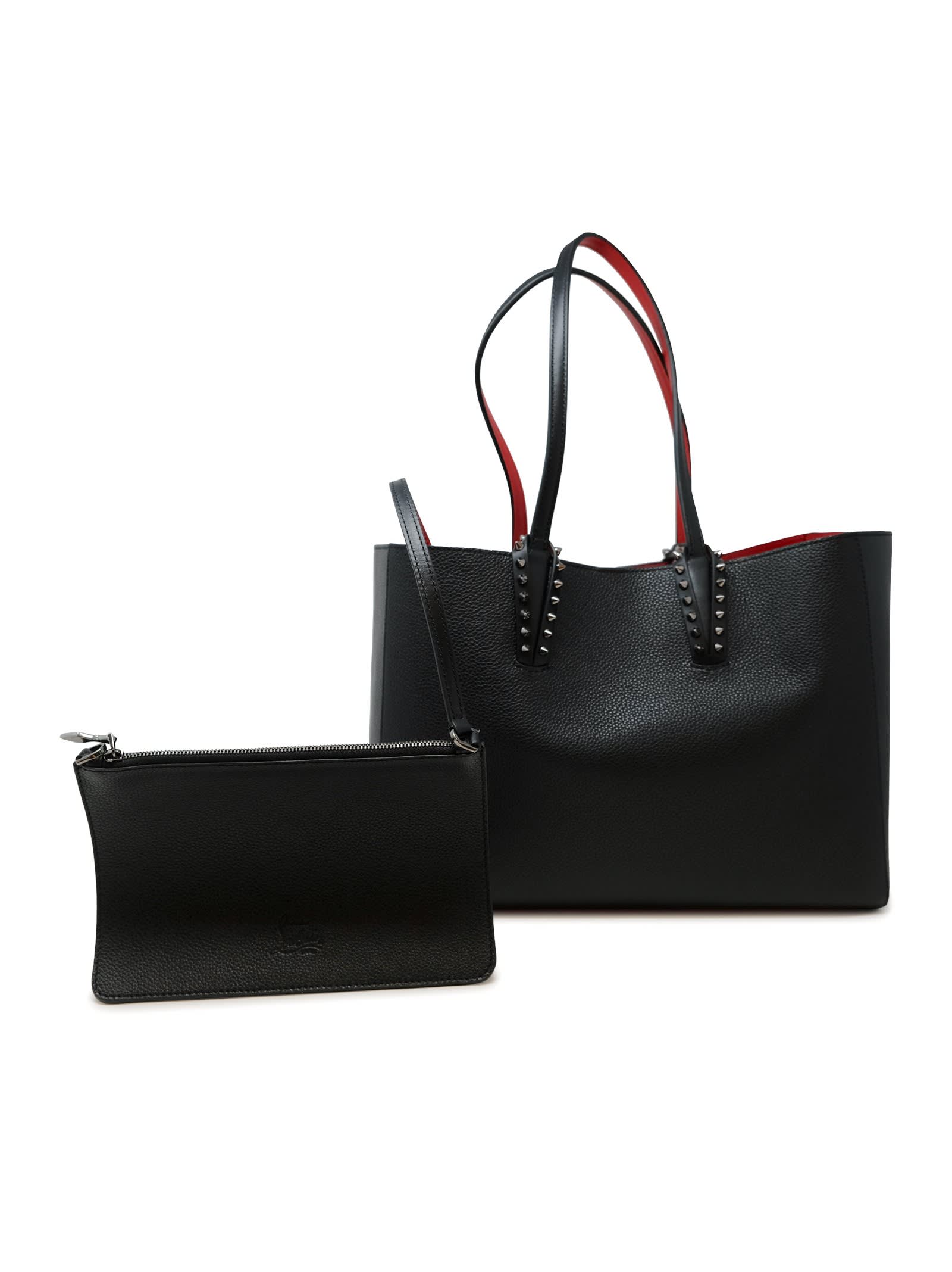 Christian Louboutin Cabata Shoulder Bag In Leather With Studs Detail On The Front In Black/gun Metal