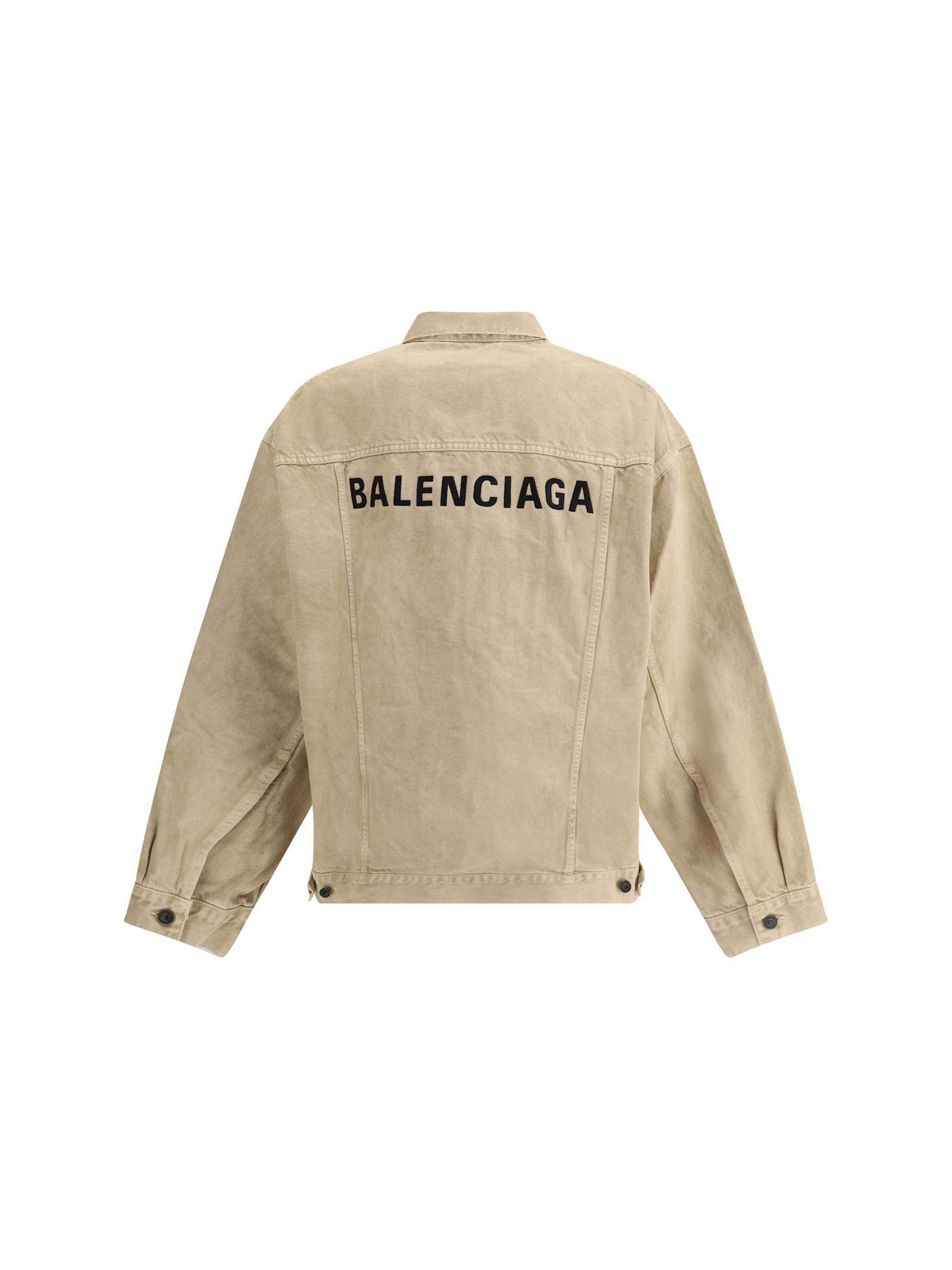 Balenciaga Beige Denim Jacket With Contrast Logo Embroidery In Neutral