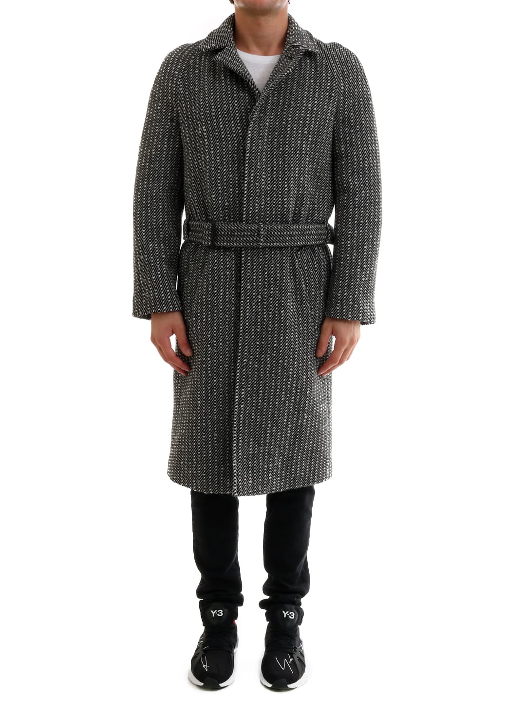 Saint Laurent Belted Overcoat In Wool Twill