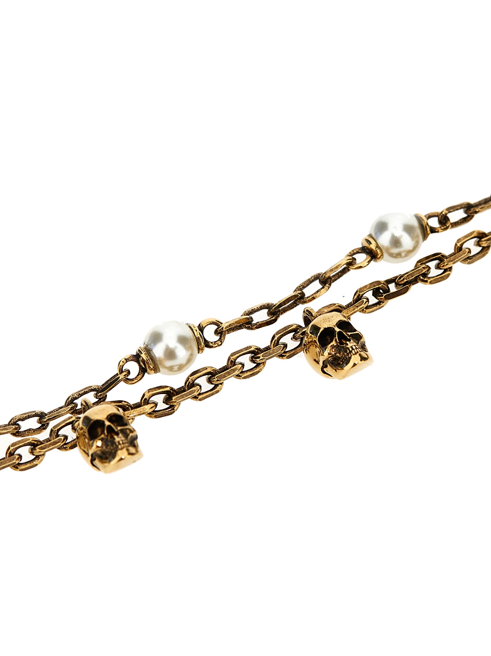 Shop Alexander Mcqueen Skull Pearl Bracelet In Gold