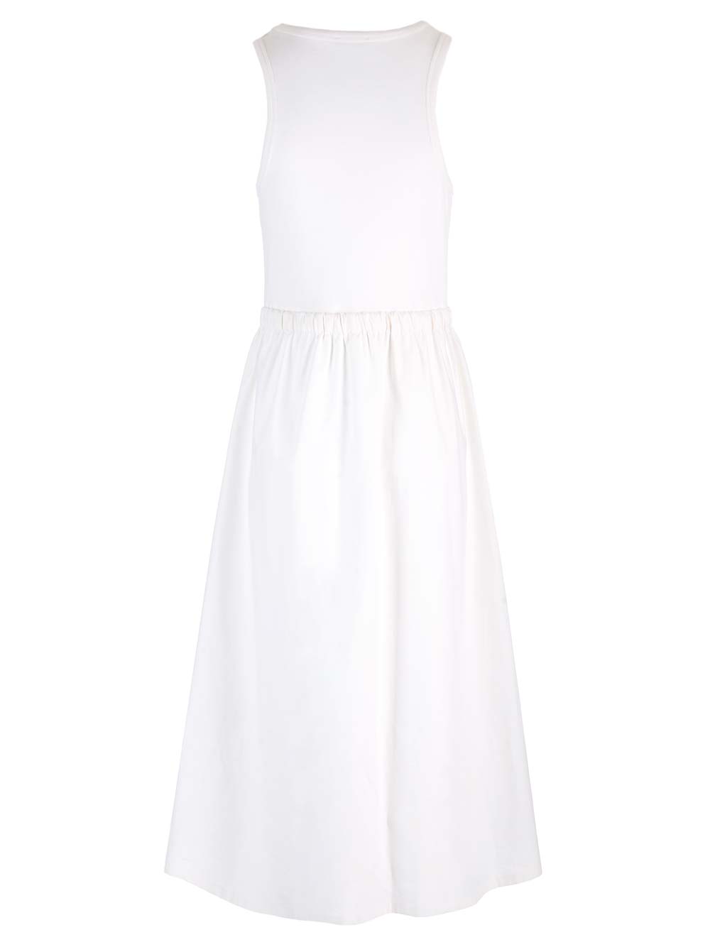 Shop Moncler Midi Dress With Flared Skirt In White