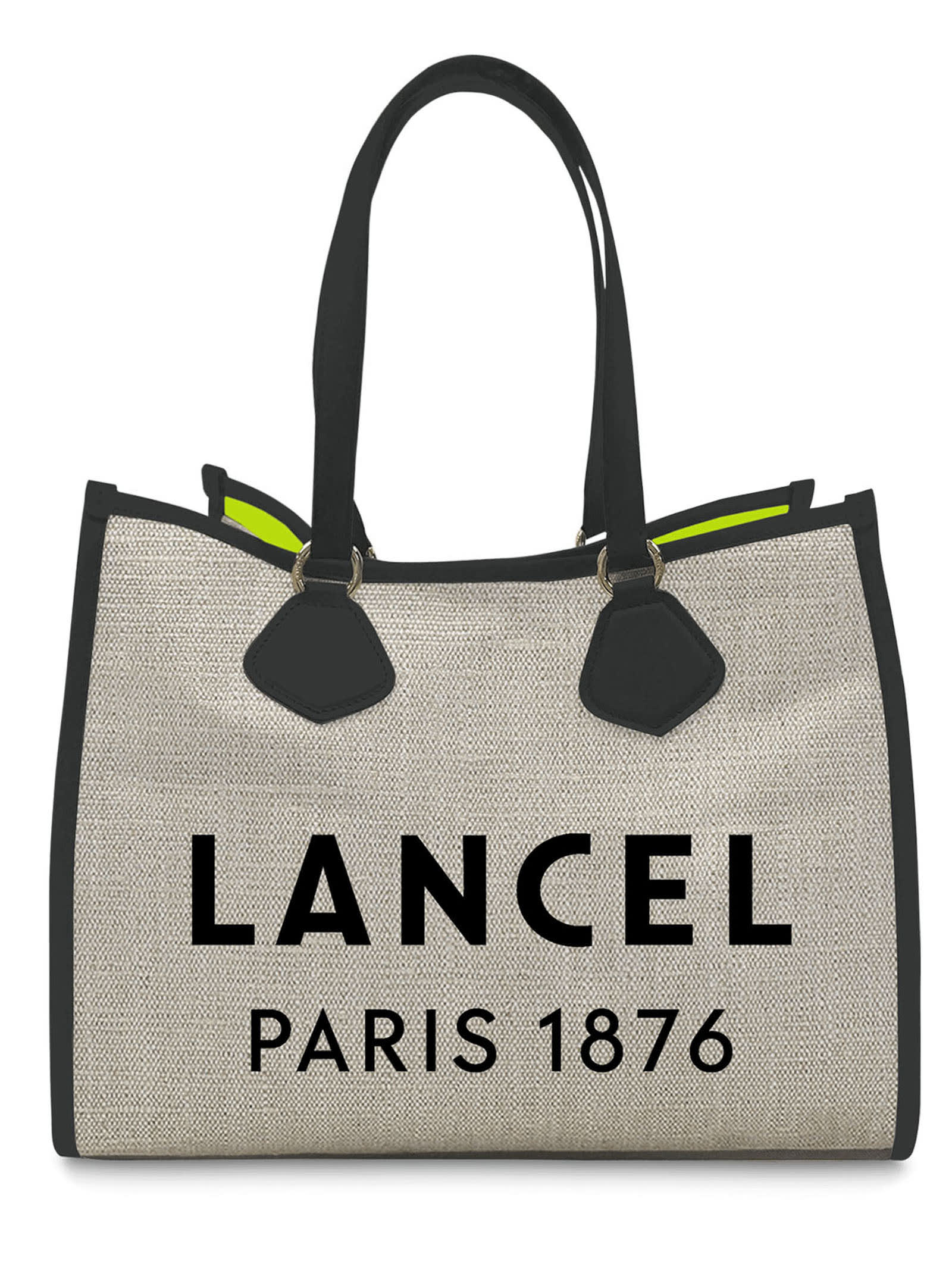 Lancel Black Jute And Leather Tote Bag