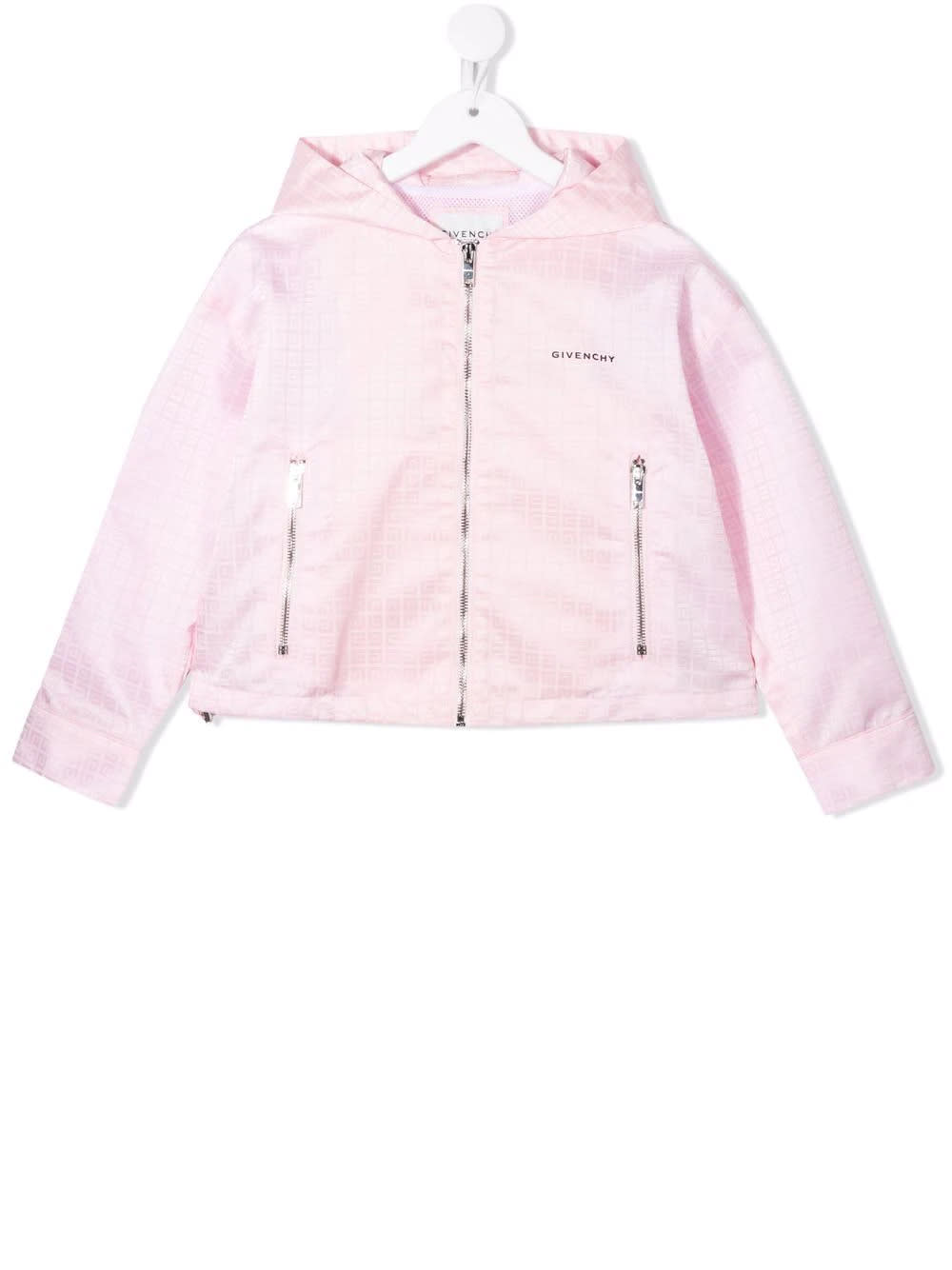 Givenchy Kids Lightweight Jacket In Pink Technical Fabric With Logo And 4g Motif