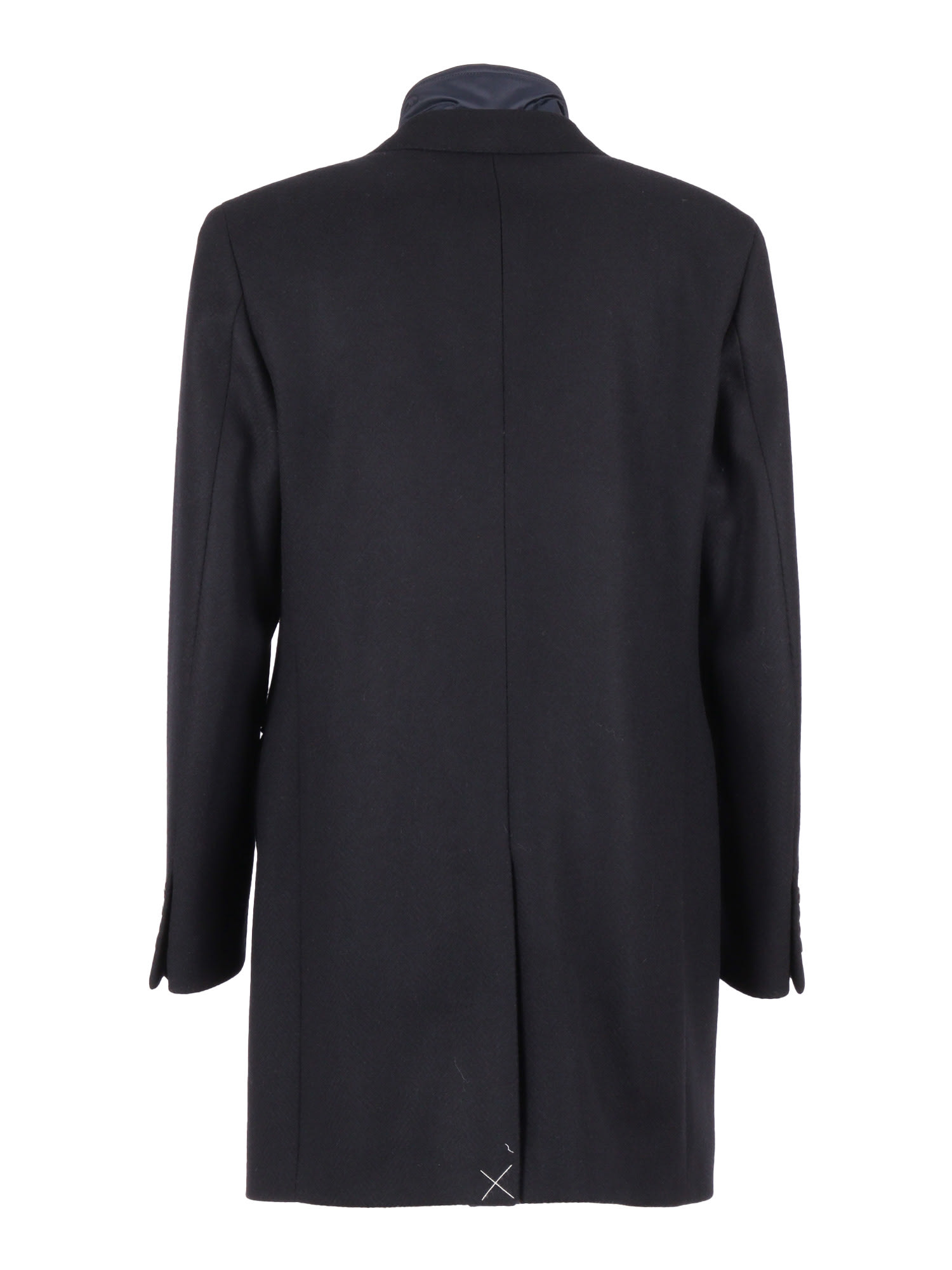 Fay Layered Navy Blue Coat With Button Fastening And Flap Pockets In Black