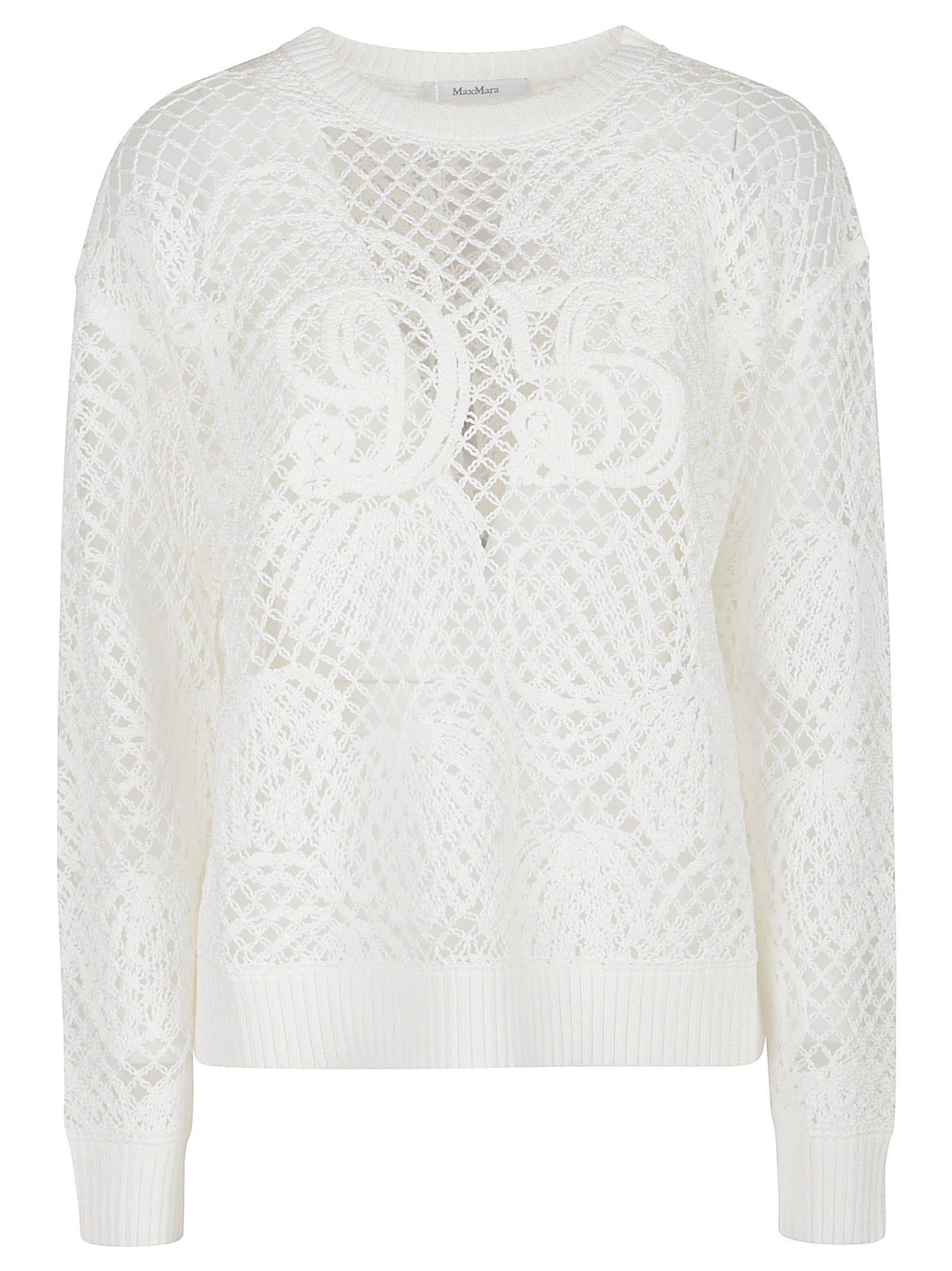 Max Mara Open-knit White Sweater With Textured Detail In White