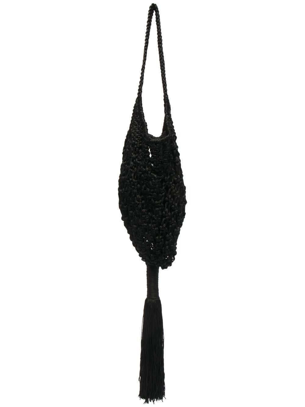 Parosh Black Knitted Handbag With Tassel Detail