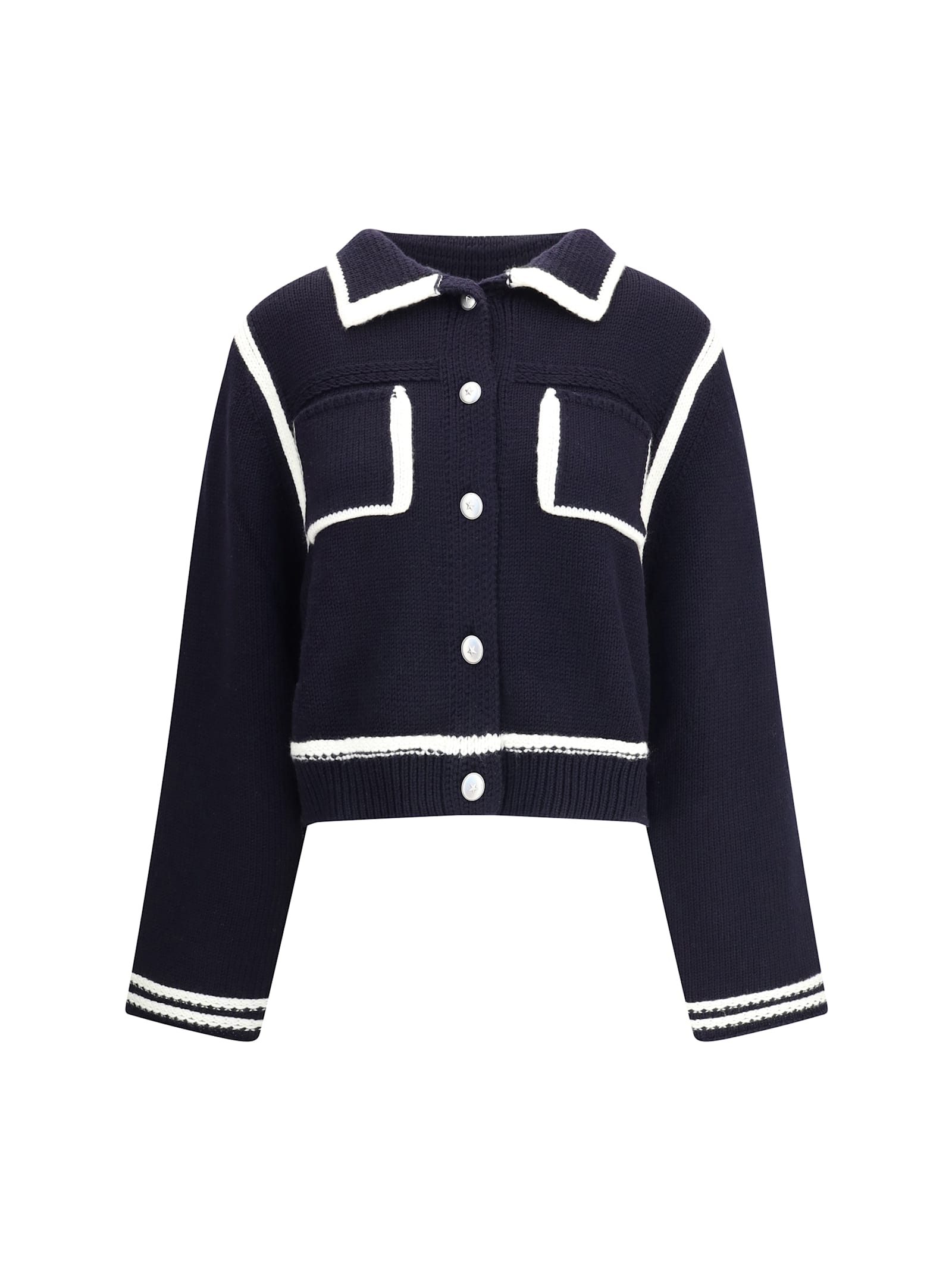 Pinko Sulcis Wool Collared Cardigan Sweater In Blue