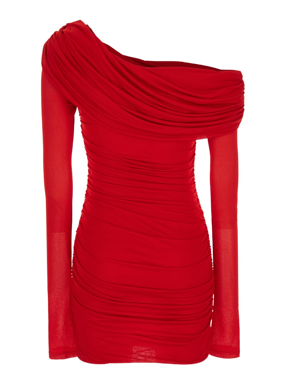 Shop Blumarine Red One-shoulder Short Dress With Ruffles In Viscose Woman
