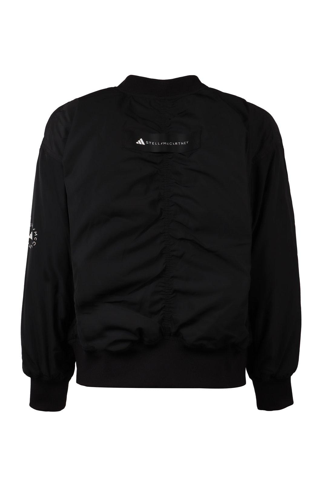 Shop Adidas By Stella Mccartney Band Collared Zip-up Bomber Jacket In Black