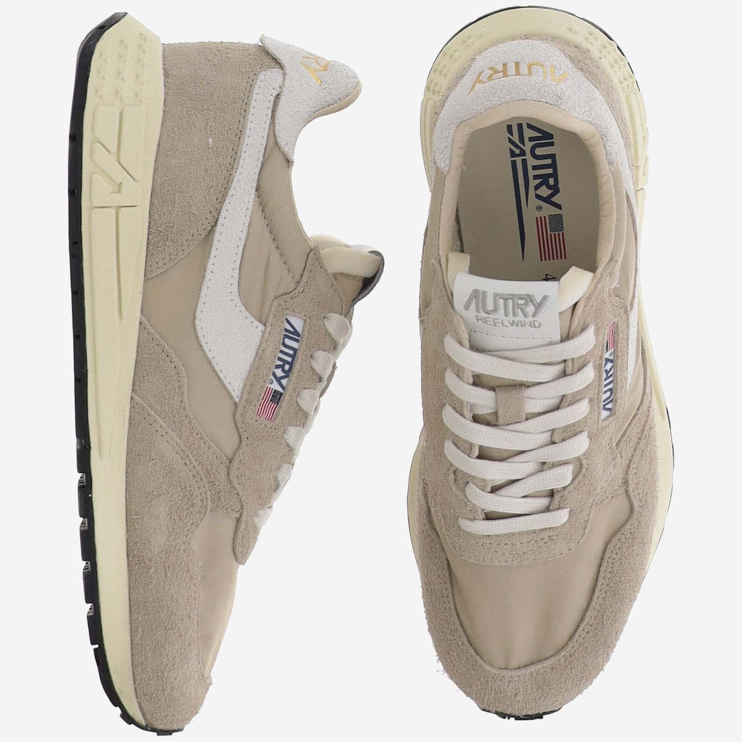 Shop Autry Reelwind Low Nylon And Suede Sneakers In Beige