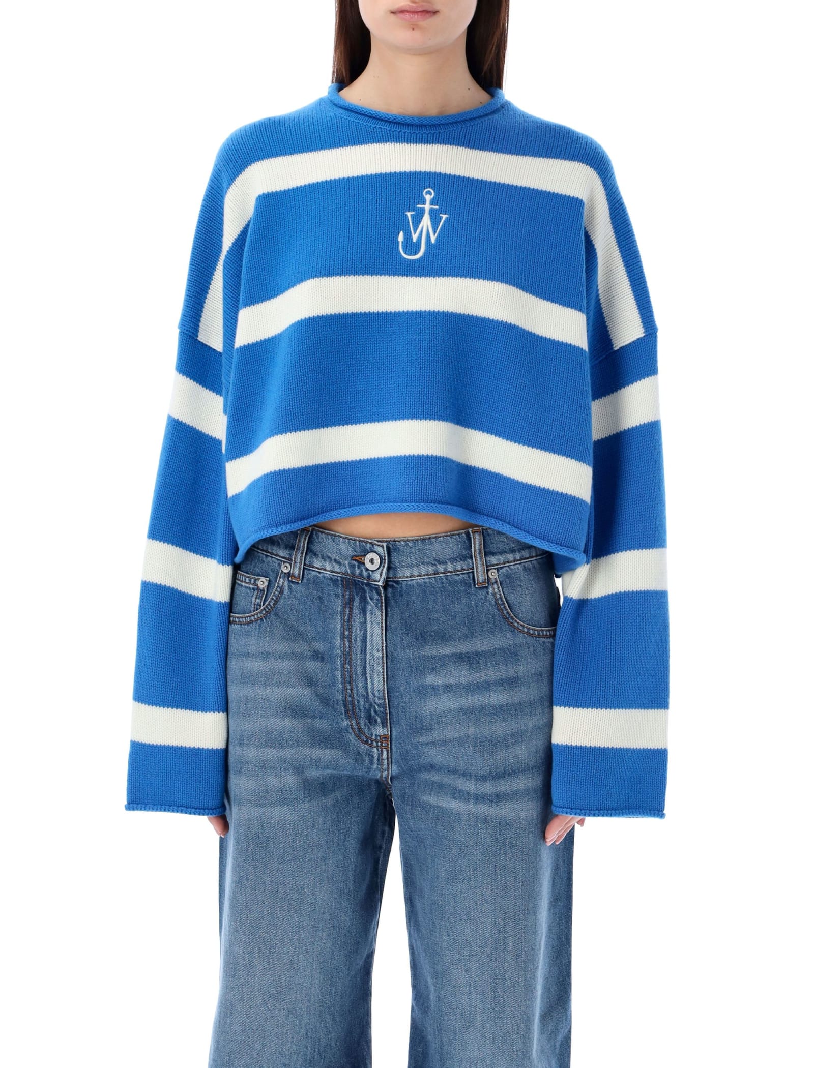 Shop Jw Anderson Wool Blend Striped Jumper In Blue White Stripe