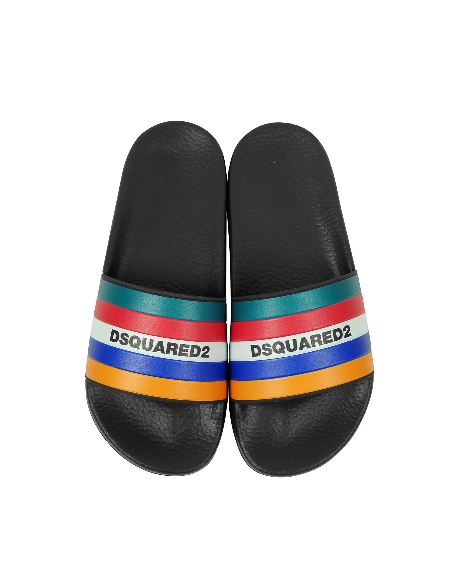 Dsquared2 Black & Multicolor Stripes Womens Rubber Slides