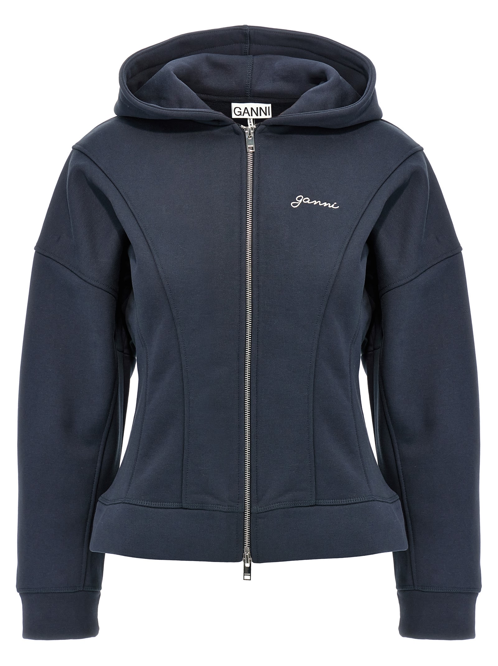 Shop Ganni Logo Embroidery Hoodie In Blue