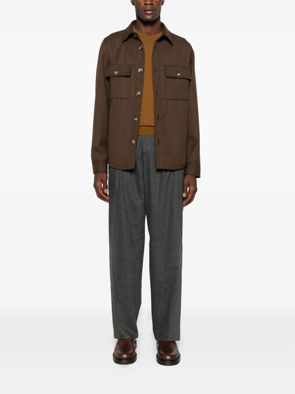 Jacob Cohen Wool Shirt Jacket With Long Sleeves And Collar In Brown