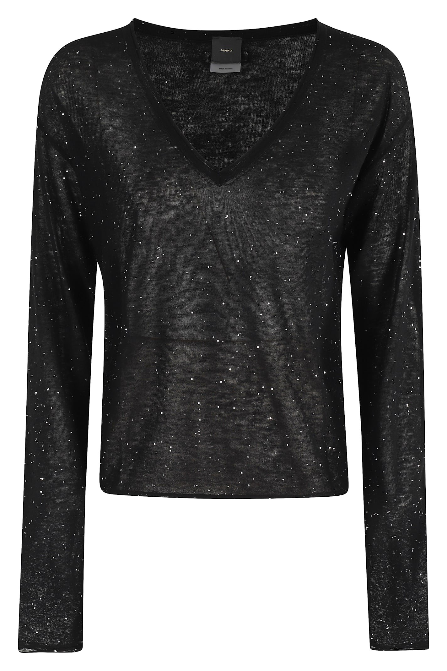 Pinko Salomone V-neck Sweater With Mini Sequin Detailing In Black