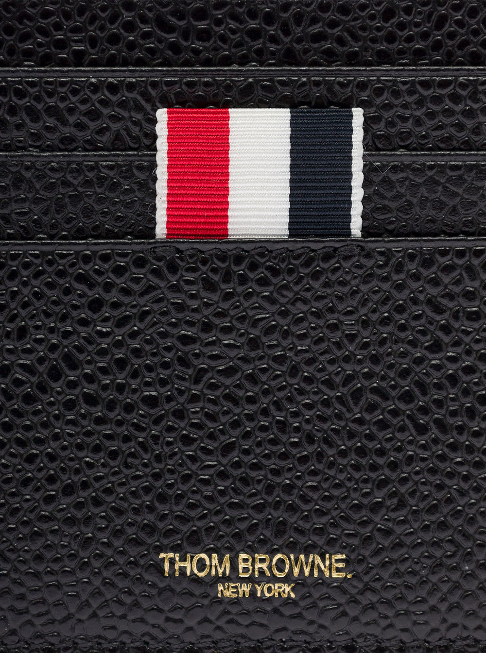 Shop Thom Browne Mans Black Leather Card Holder With Logo