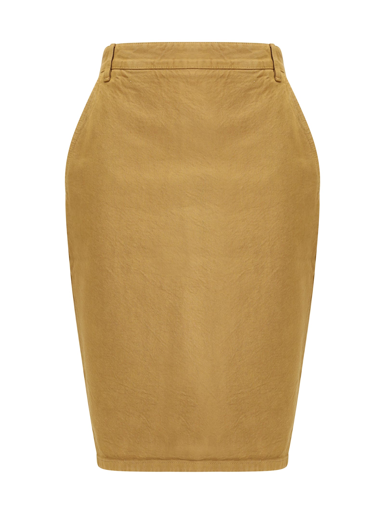 Saint Laurent Rear-slit Cotton Midi Skirt In Brown