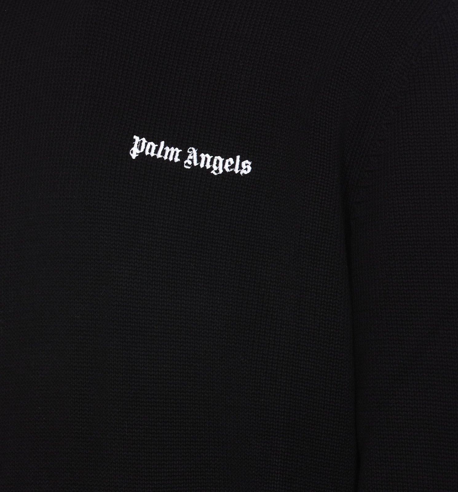 Shop Palm Angels Classic Logo Knit Hoodie In Blackoff