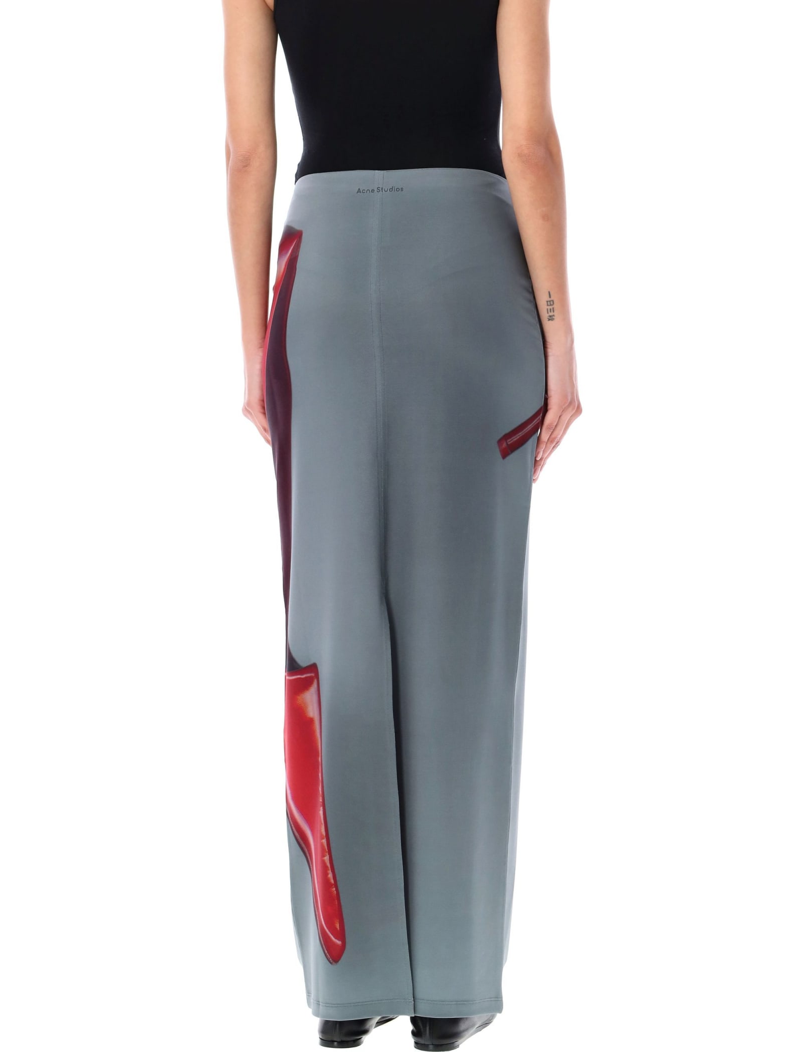 Shop Acne Studios Printed Dark Grey Midi Skirt In Dark Grey Red