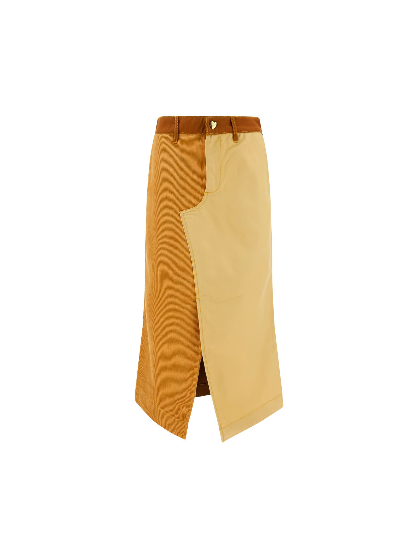 Marni + Carhartt Wip Color-block Cotton And Corduroy Midi Skirt In Tobacco