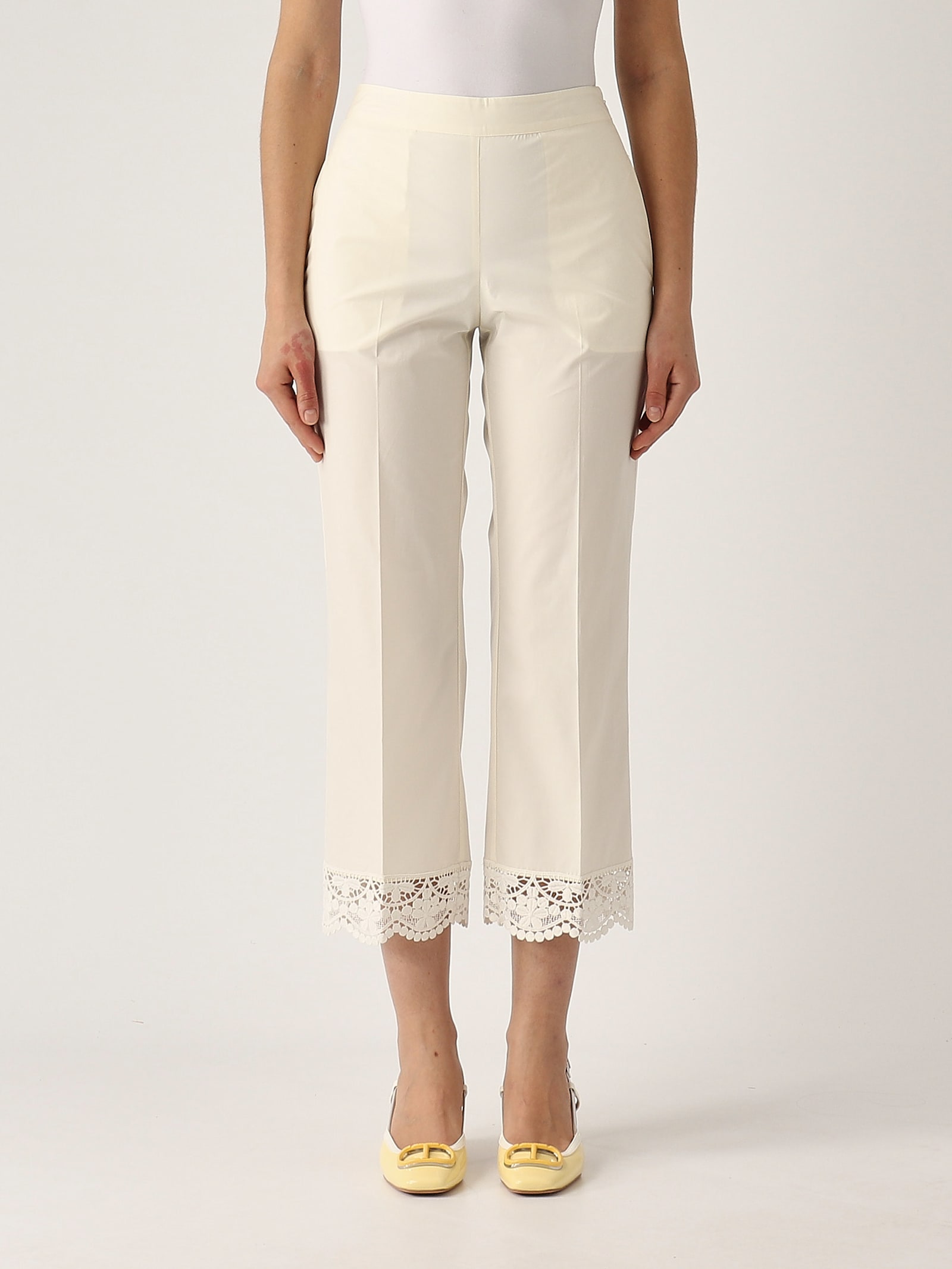 Twinset Cotone Trousers In Neve