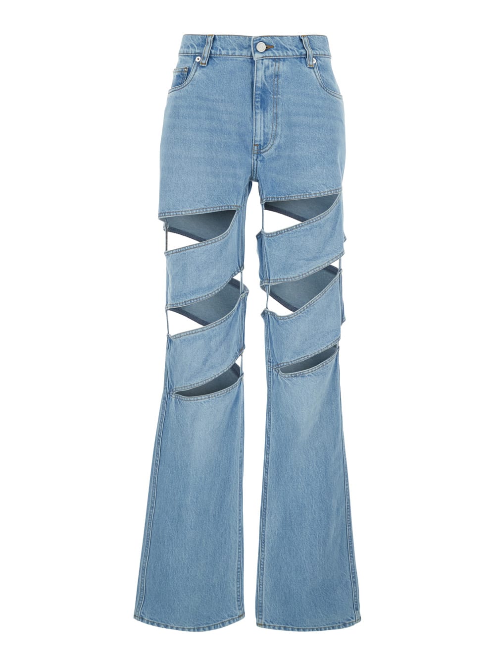 Coperni Light Blue Jeans With Cut-out Spiral Design And Logo Patch On The Rear In Denim Woman