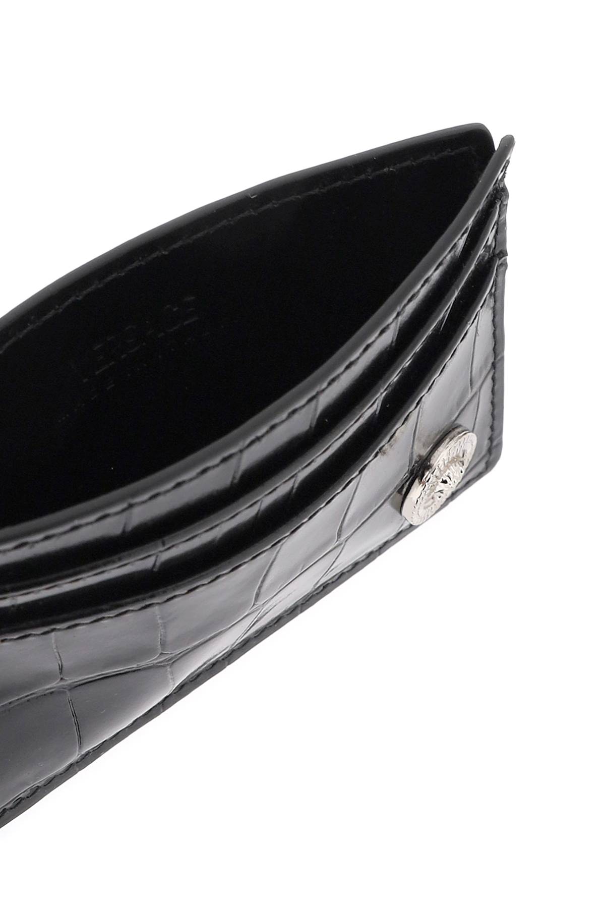 Shop Versace Medusa Biggie Croco-embossed Cardholder In Black Palladium (black)