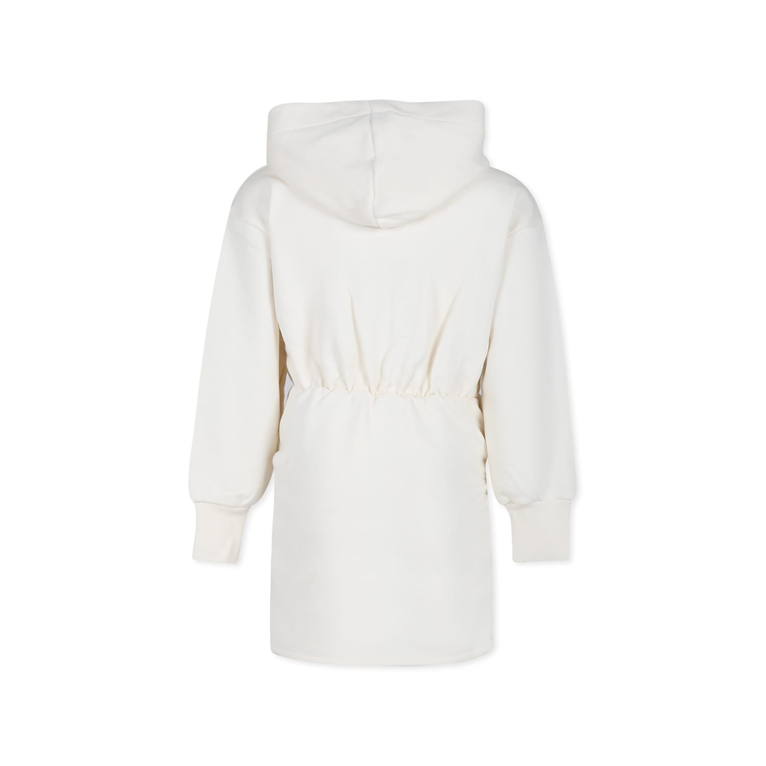 Msgm Ivory Dress For Girl With Logo In Ivory
